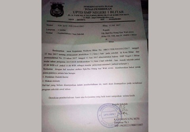 Surat Penerapan Fds Smpn 1 Blitar Ini Bantah Pernyataan Jokowi Dan
