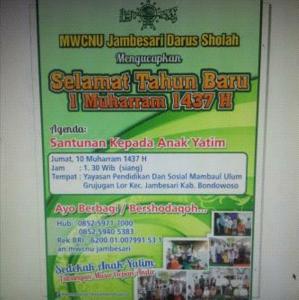 Sambut Muharram, NU Jambesari Akan Santuni Yatim