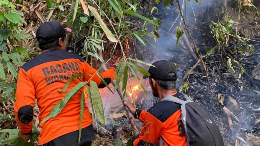 Karhutla Meluas di Wonosobo Jateng, Banser Berjibaku Padamkan Api di Medan Terjal