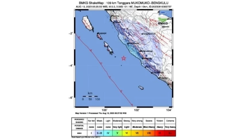 Gempa Magnitudo 5 Guncang Mukomuko Pagi Ini, Tidak Berpotensi Tsunami 