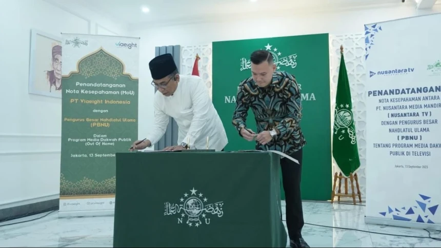 Teken MoU dengan Nusantara TV dan Viaeight Indonesia, PBNU Bakal Isi Dakwah di Transportasi