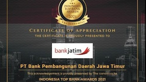 Bank Jatim Raih Penghargaan Indonesia Top Bank Awards 2021