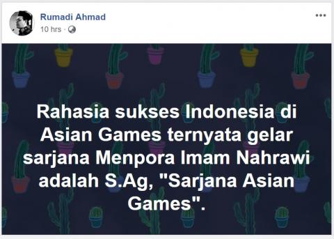 Menpora Imam Nahrawi Sarjana Asian Games