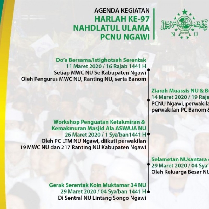 Agenda Harlah NU di Ngawi, Ziarah Muasis hingga Sajian 97 Tumpeng