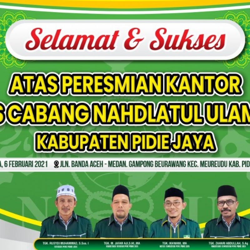 Kantor PCNU Pidie Jaya Diresmikan Ulama Aceh