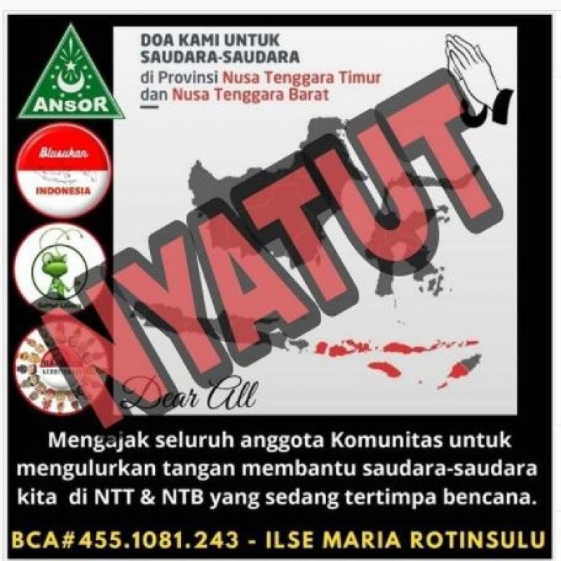 Donasi Bencana NTT Dicatut, Ini Rekening Donasi GP Ansor yang Benar