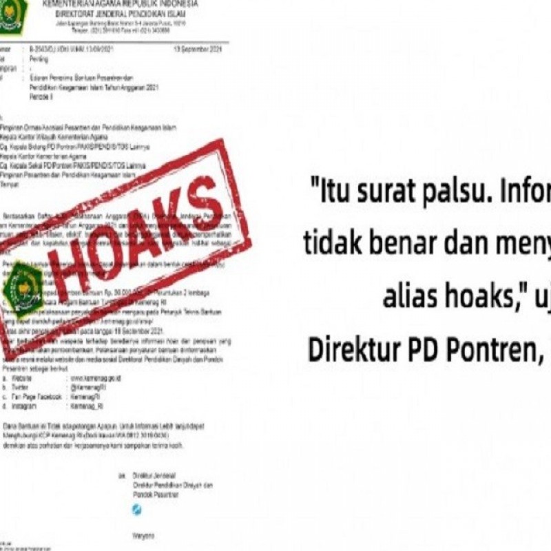 Circular letter of pesantren assistance recipients, Ministry of Religious Affairs: hoax