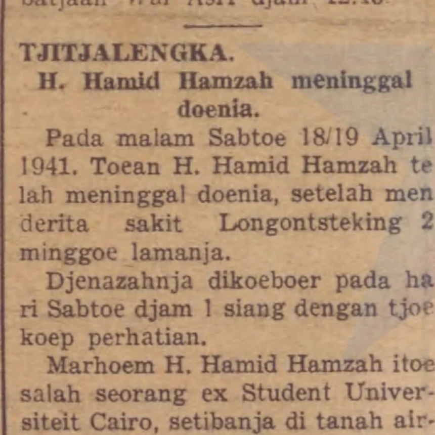 Hamid Hamzah:  Ketua Ranting NU Cicalengka 1941, Lulusan Al-Azhar, Keturunan Palembang