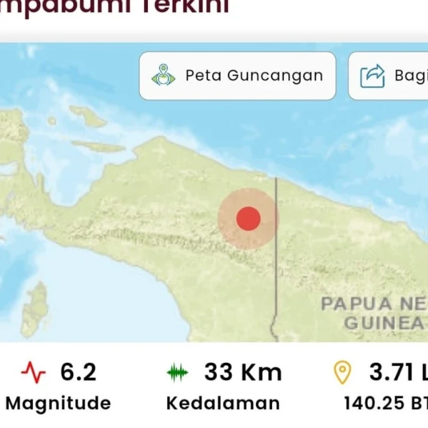 Gempa Magnitudo 6,2 Guncang Keerom Papua, Tidak Berpotensi Tsunami