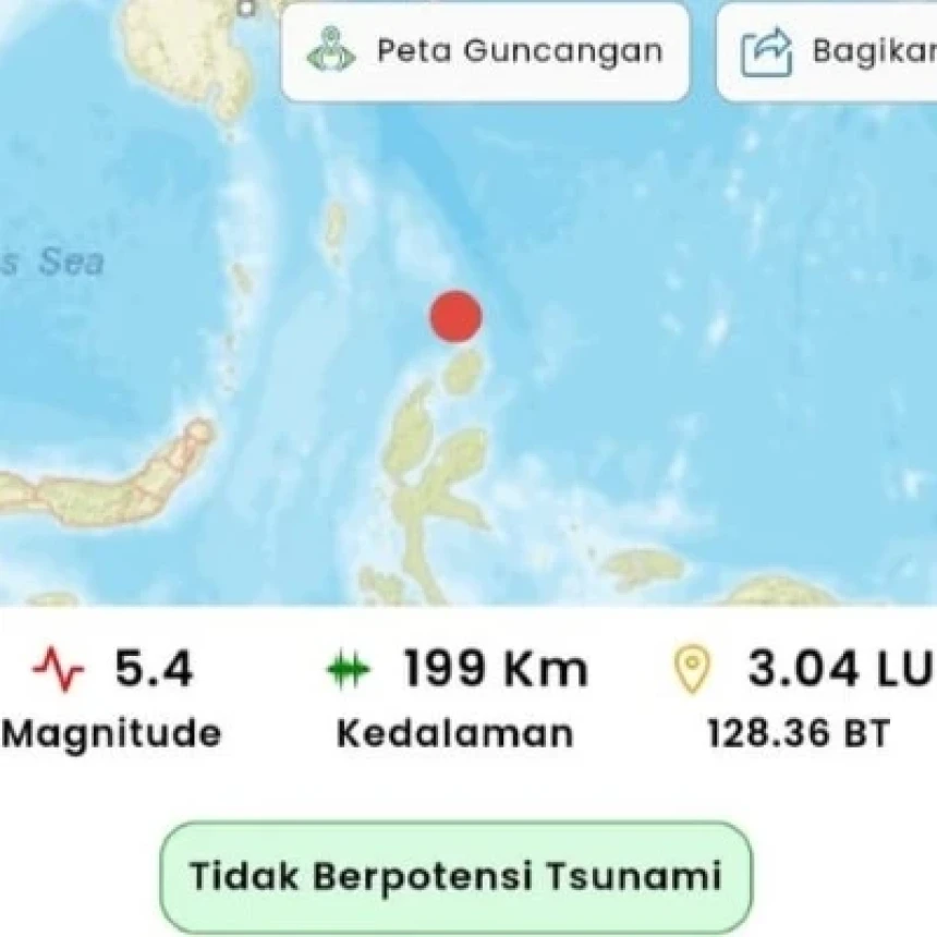 Gempa M 5,4 Guncang Pulau Doi Maluku Utara Pagi Ini, Tidak Berpotensi Tsunami
