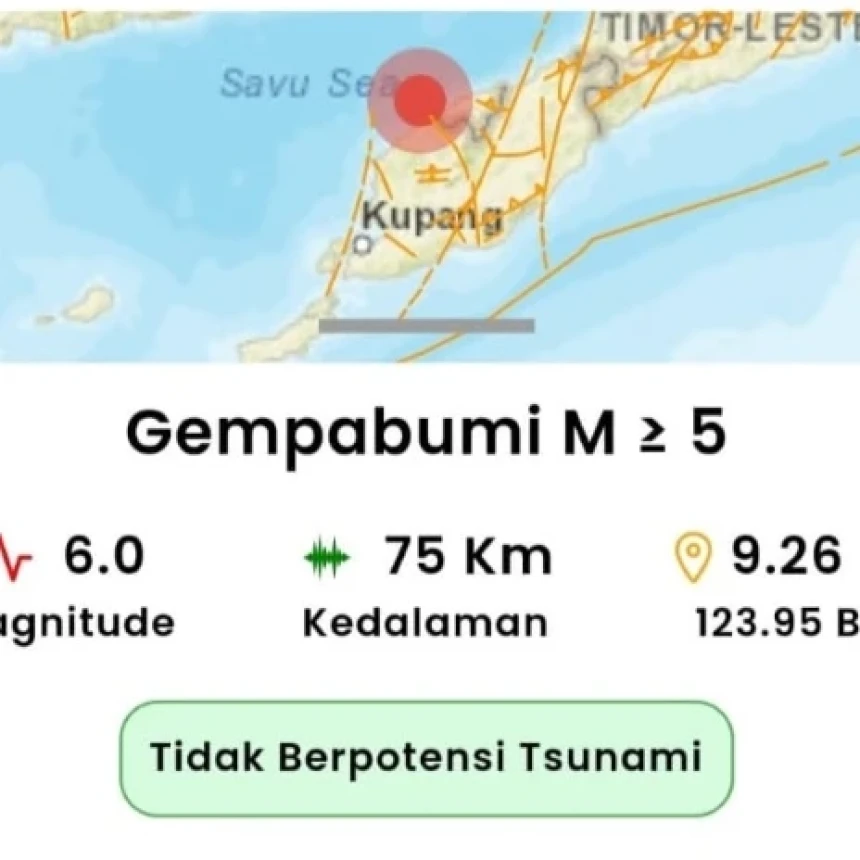Gempa Magnitudo 6,0 Guncang Timor Tengah Utara NTT, Tidak Berpotensi Tsunami