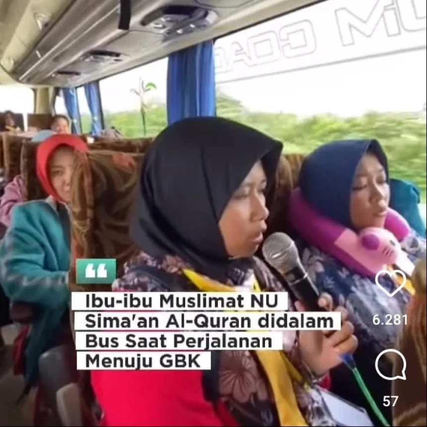 Ibu-ibu Muslimat NU Ponorogo Semaan Al-Qur'an di Bus saat Perjalanan ke GBK