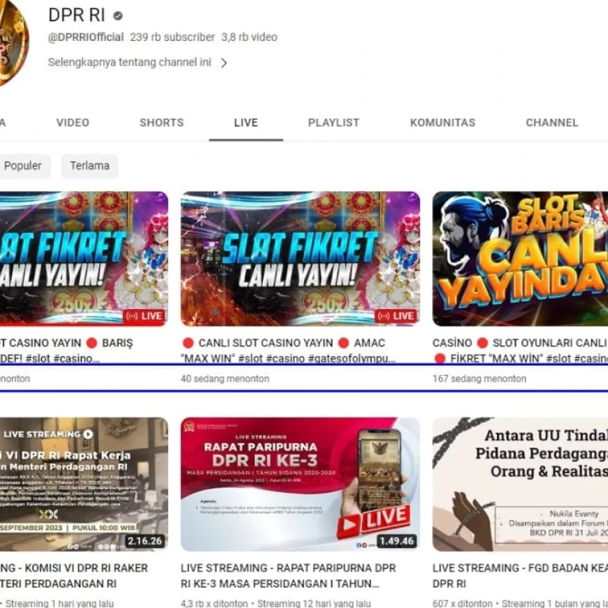 Kronologi YouTube DPR RI Kena Retas, Tampilkan Video Judi Online