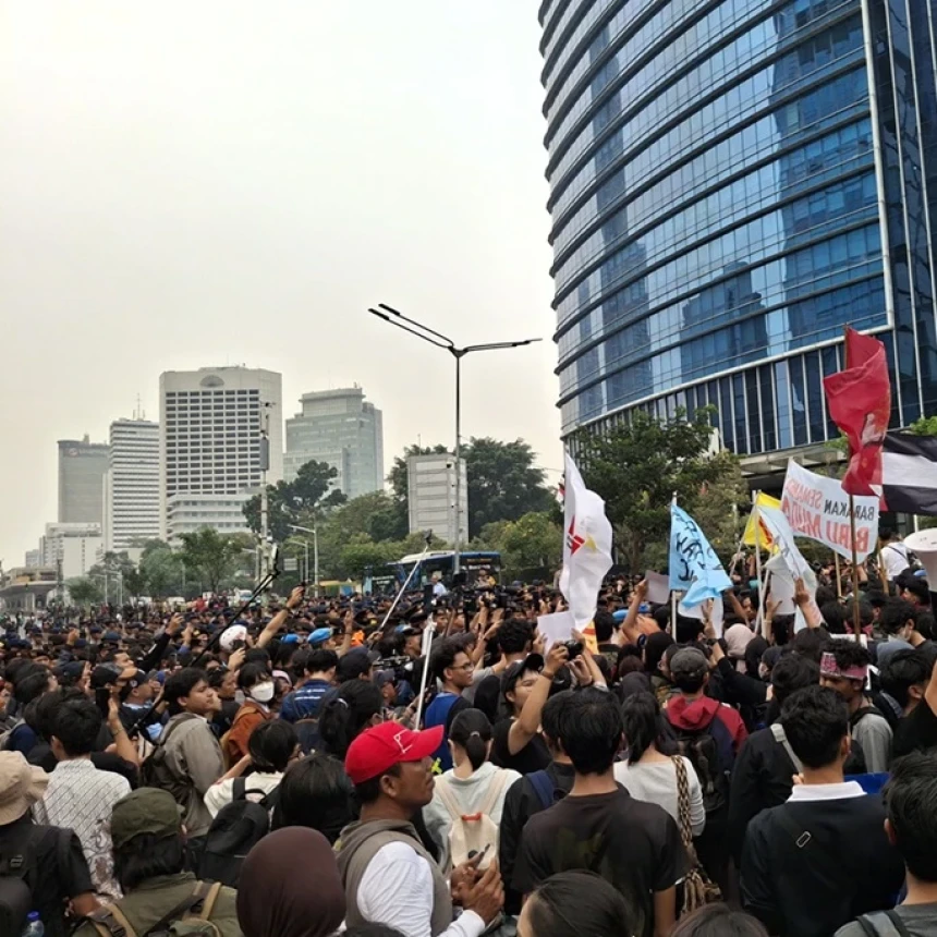 TNI-Polri Halangi Massa Aksi Indonesia Sadar Masuki Area Bunderan HI, Siapkan Gas Air Mata