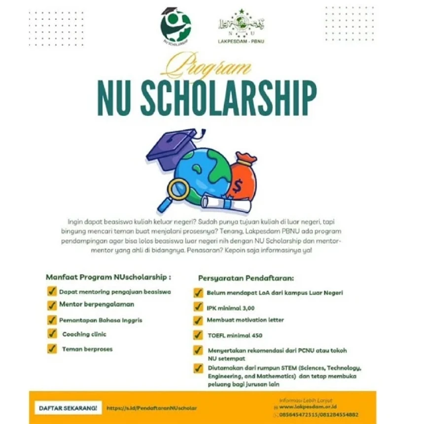 Lakpesdam PBNU Buka Program NU Scholarship, Cek Syarat dan Daftar di Sini