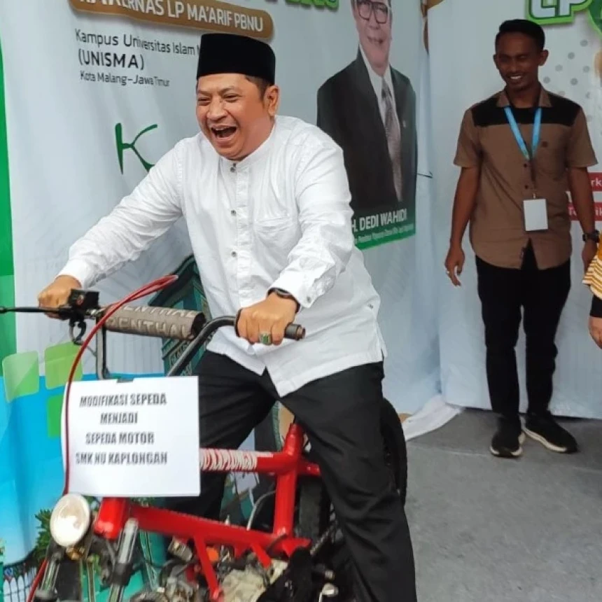 Motor Modifikasi dari Sepeda Karya SMK NU Indramayu Dijajal Ketua LP Ma'arif