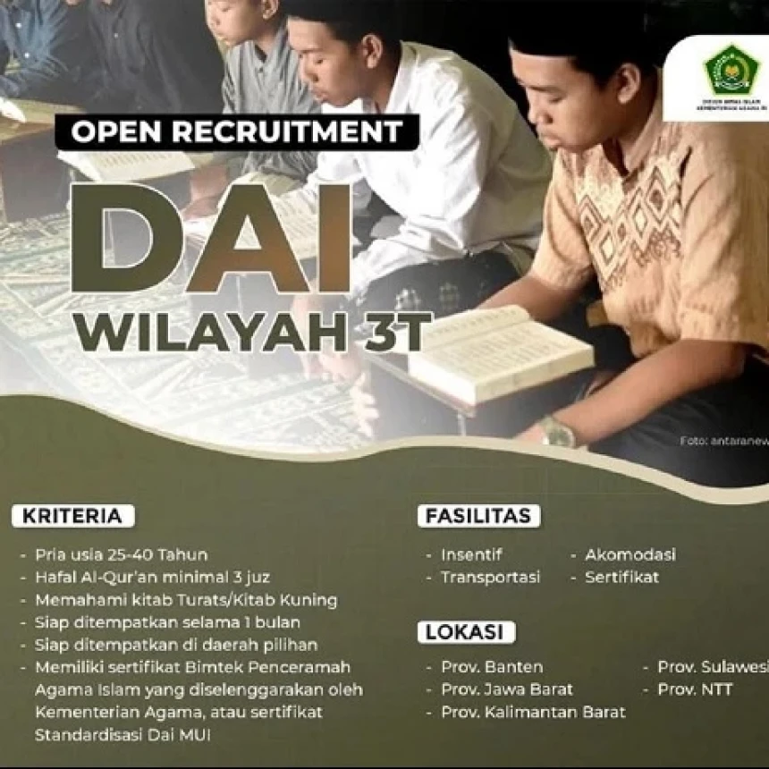 Kementerian Agama Buka Seleksi Dai untuk Wilayah 3T