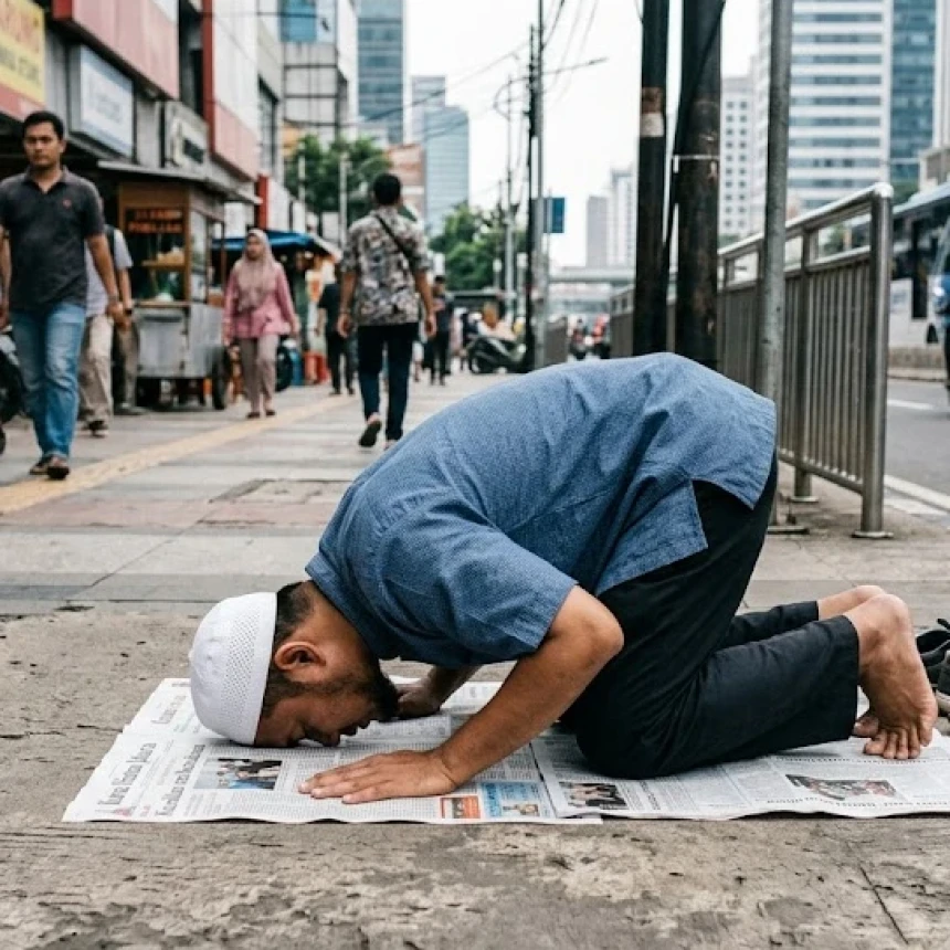 Hukum Shalat di Trotoar Pakai Alas Koran, Sah atau Tidak?