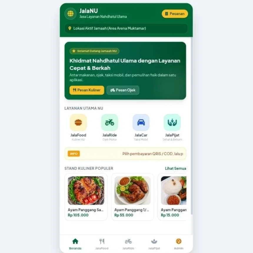 JalaNU, Layanan Digital untuk Transportasi, Makanan, hingga Pijat di Muktamar Ke-35 NU