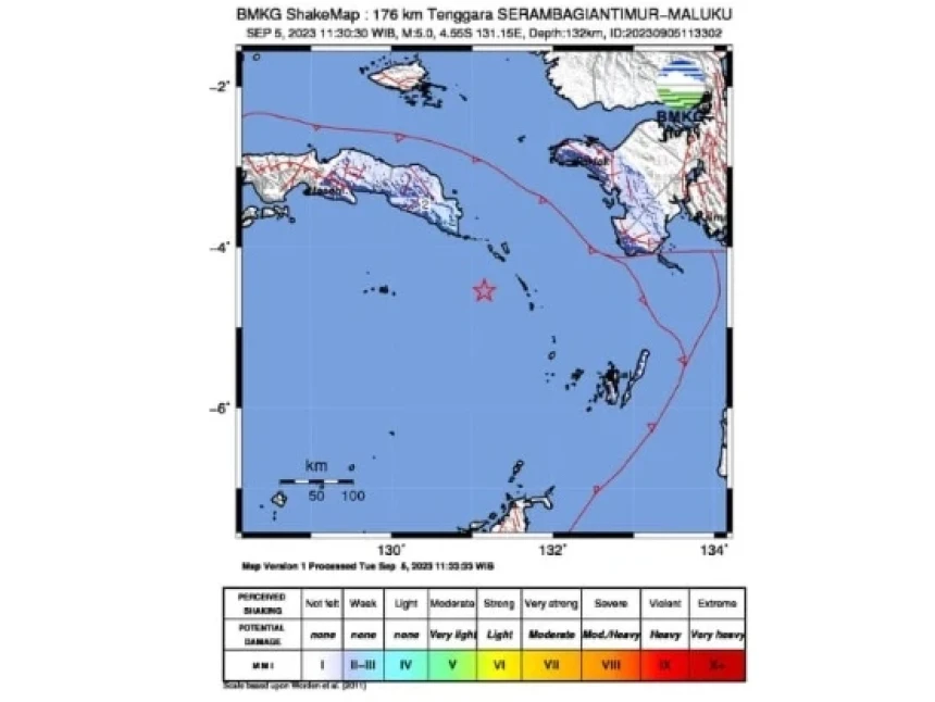 Gempa Magnitudo 5 Terjadi di Seram Bagian Timur, Tidak Berpotensi Tsunami