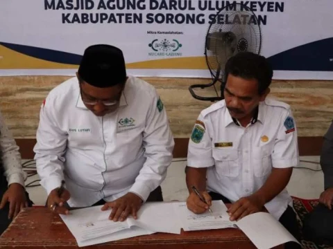 Di Sorong Selatan, NU Care-LAZISNU dan BPKH Bantu Pembangunan Masjid Agung Darul Ulum