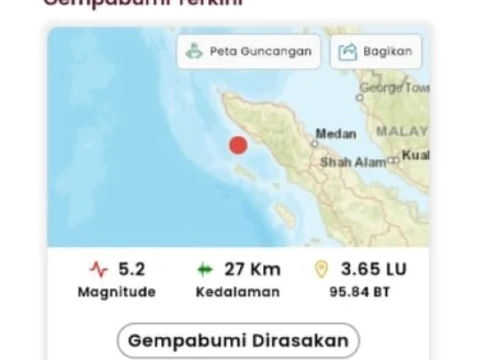 Gempa Magnitudo 5,2 Guncang Meulaboh Pagi Ini, Dirasakan hingga Banda Aceh