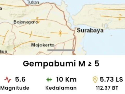 Gempa M 5,6 Guncang Tuban Sore Ini, Dirasakan hingga Kendal