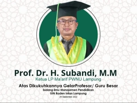 Subandi, Ketua LP Ma’arif NU Lampung Dikukuhkan Jadi Profesor