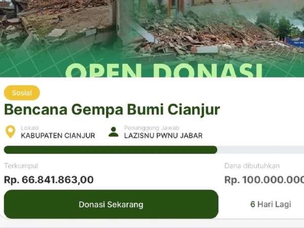Alhamdulilah, Donasi NU Care LAZISNU Jabar untuk Korban Gempa Cianjur Sudah Capai 66 juta